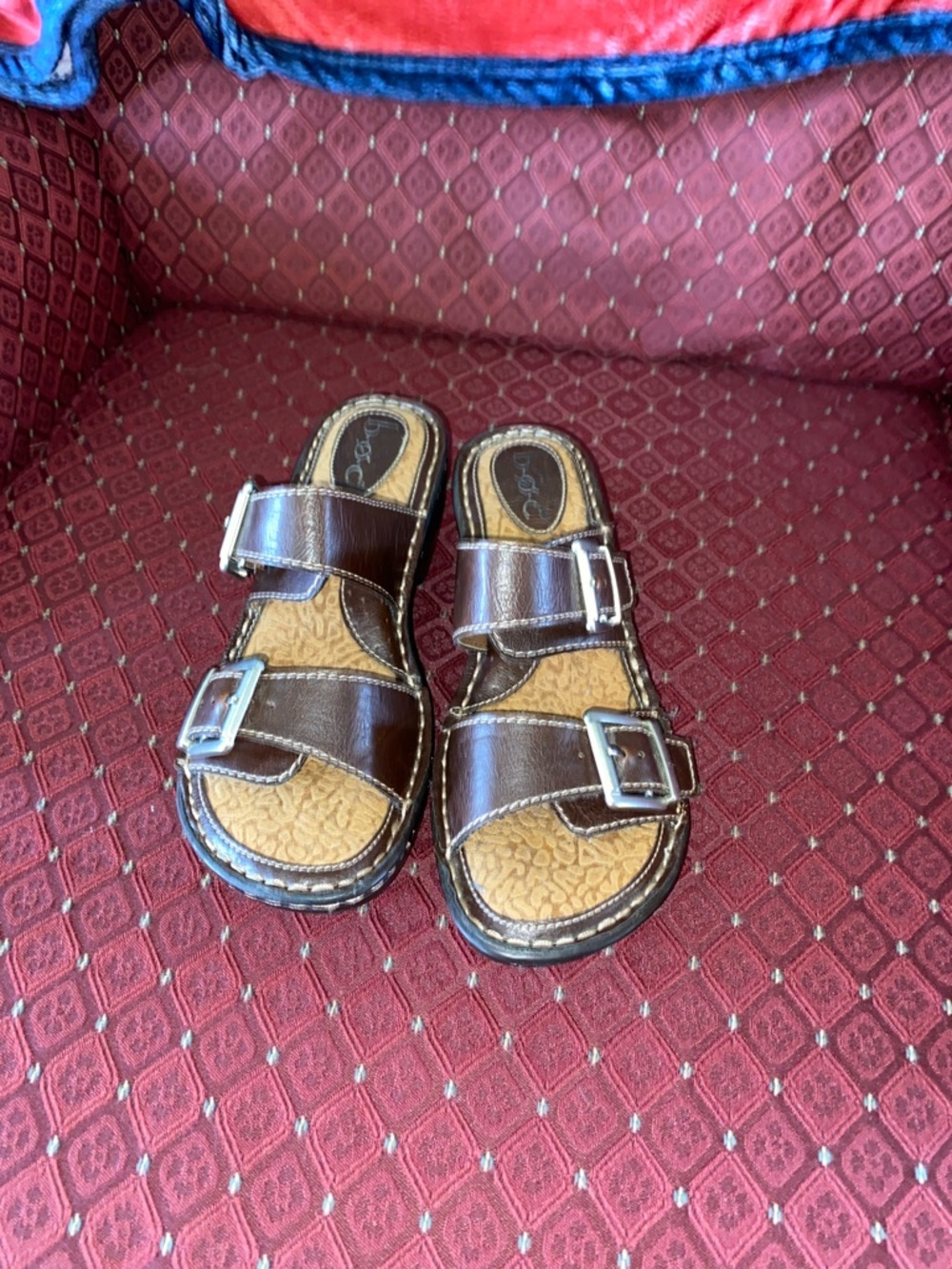 boc Brown Double-Buckle Slide Sandals